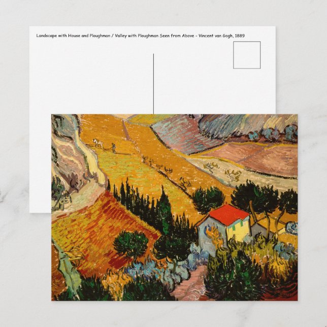 Cartão Postal Vincent van Gogh - Paisagem, Casa e Plowman (Frente/Verso)
