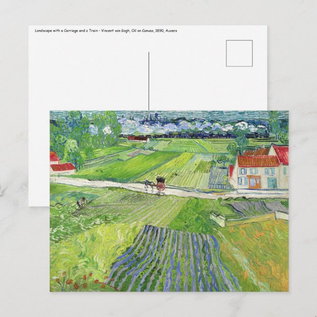 Cartão Postal Vincent van Gogh - Paisagem com Carruagem e Trem (Frente/Verso)