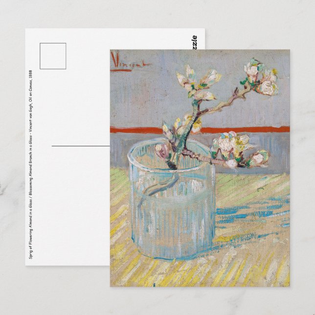 Cartão Postal Vincent van Gogh - Ramo de Amendoeira num Copo (Frente/Verso)
