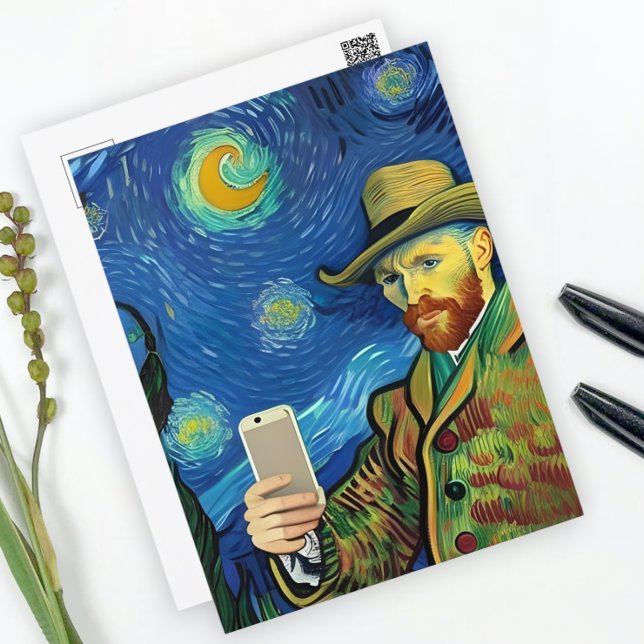 Cartão Postal Vincent Van Gogh Starry Selfie Night Por Ricaso (Criador carregado)