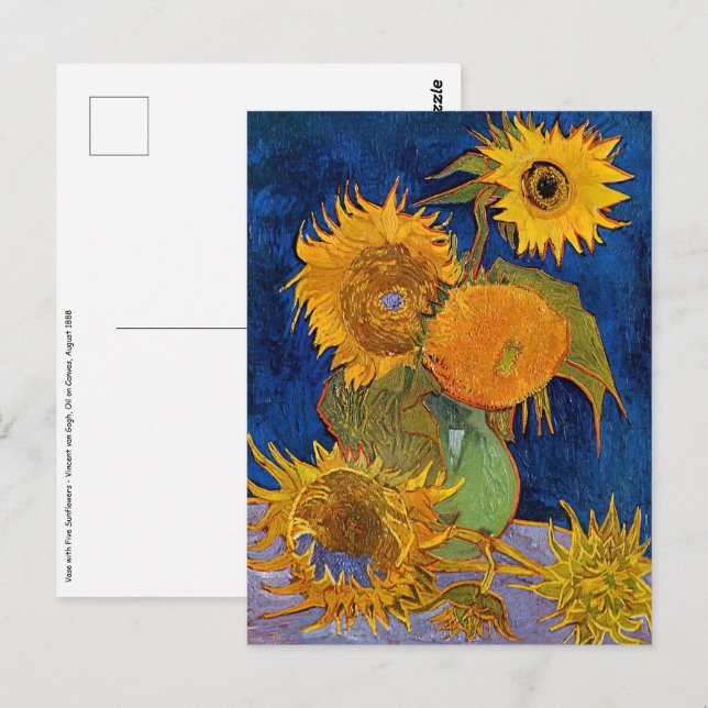 Cartão Postal Vincent van Gogh - Vase com Cinco Girassóis (Frente/Verso)