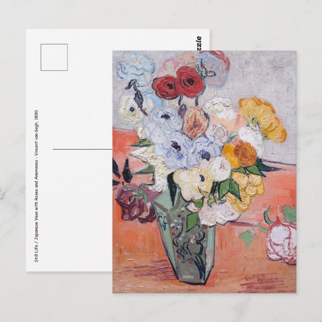 Cartão Postal Vincent van Gogh - Vase com Rosas e Anêmonas (Frente/Verso)