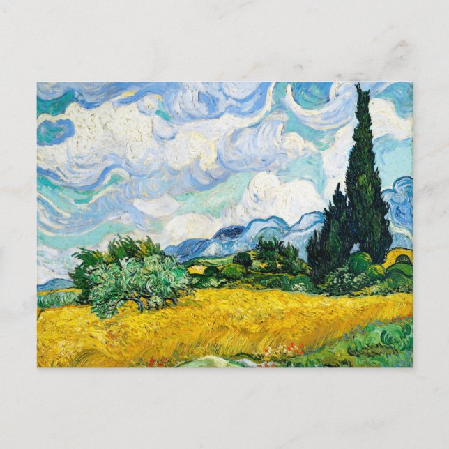 Cartão Postal Vincent Van Gogh Wheat Field com Cyprestes (Frente)