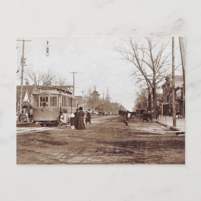 Cartão Postal Vineland NJ, Landis Ave, Trolley, Scene, c1910 (Frente)