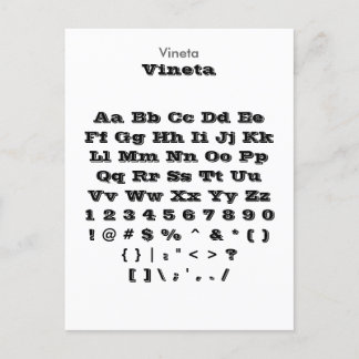 Cartão Postal Vineta - Folha de Amostra de Fontes do Zazzle