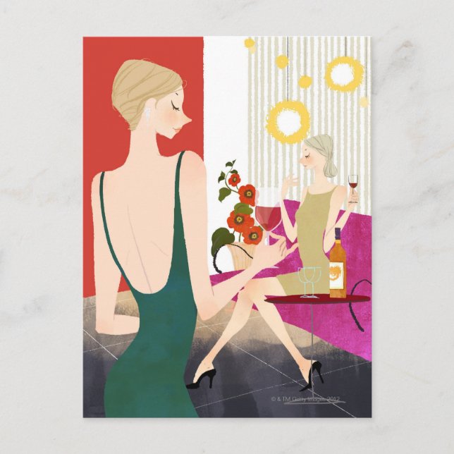 Cartão Postal Vinho Bebendo feminino (Frente)