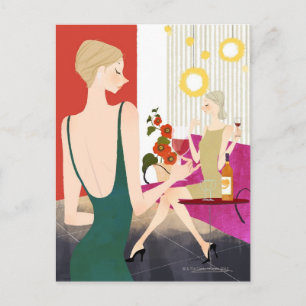 Cartão Postal Vinho Bebendo feminino