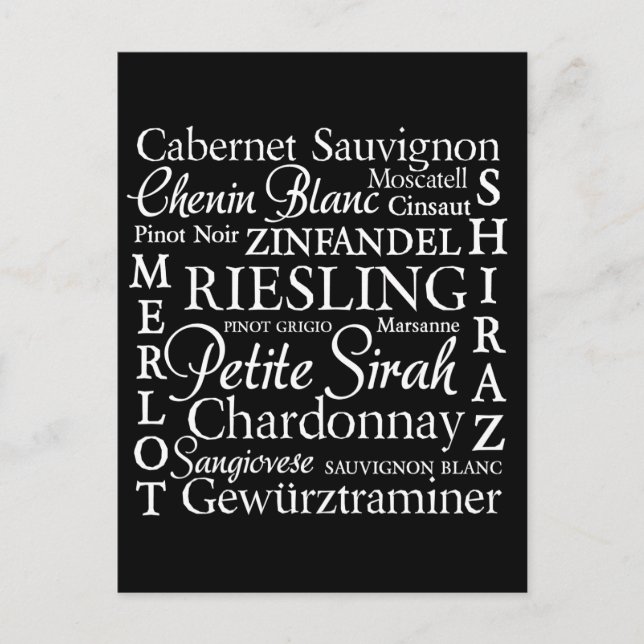 Cartão Postal Vinho das variedades de uvas (Frente)