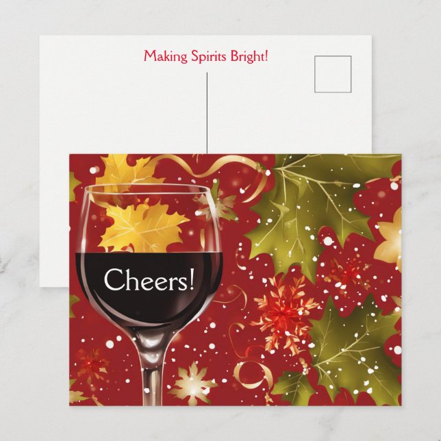 Cartão Postal Vinho de Feriado Alegra o Natal (Frente/Verso)