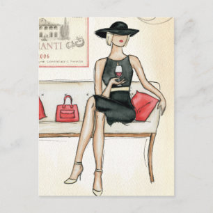 Cartão Postal Vinho tinto Bebendo feminino