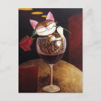 Cartão Postal vinho tinto de arte-gato