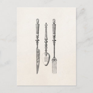 Cartão Postal Vintage 1800s Knife Fork Spoon Faces Velhas Cutler
