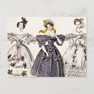 Cartão Postal Vintage 1800s Paris Fashion - Vestidos e Chapéus 