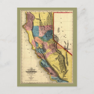 Cartão Postal Vintage 1851 Mapa do Estado da Região Dourada da C