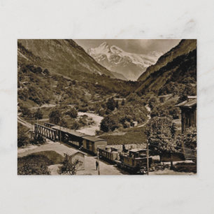 Cartão Postal Vintage, 1890, comboio ferroviário em Grindelwald