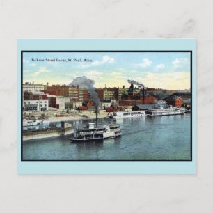 Cartão Postal Vintage 1900 Jackson Street Levee, Rua Paul MN