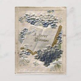 Cartão Postal Vintage 1912 Embossed Silk and Velvet Aniversário