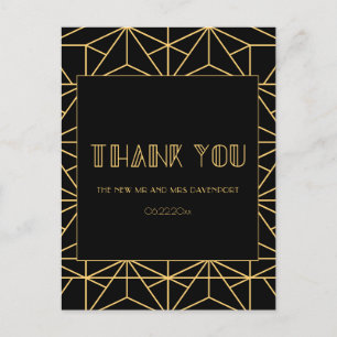 Cartão Postal Vintage 1920 art deco obrigado de casamento geomé