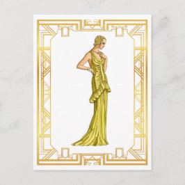 Cartão Postal Vintage 1930 Fashion Dourado Hollywood Gown Art