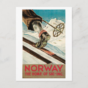 Cartão Postal Vintage 1930s viagem de esqui na Noruega