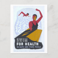 Vintage 1940 WPA Poster: Cartão-postal de natação