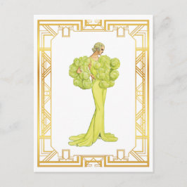 Cartão Postal Vintage 1940s Fashion Limão Hollywood Gown Art