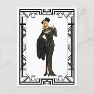 Cartão Postal Vintage 1940s - Poster de saída preto retrô