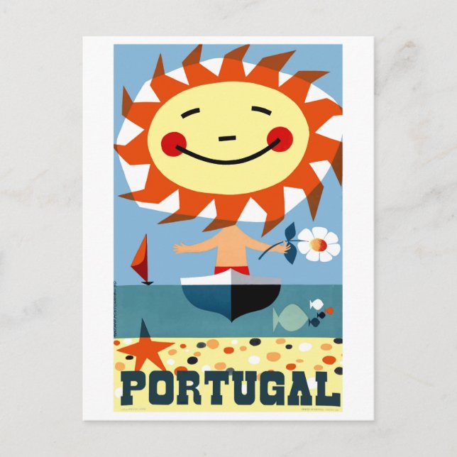Cartão Postal Vintage 1959 Portugal Poster de viagens da praia (Frente)