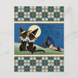 Cartão Postal Vintage 2 gatos pretos Halloween