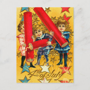 Cartão Postal Vintage 4 de julho Fireworks