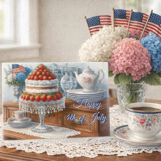Cartão Postal Vintage 4th of July Strawberry Cake Postcard
