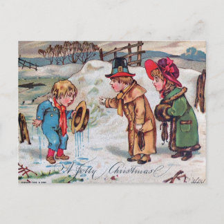 Cartão Postal Vintage "A Jolly Christmas" Snow Scene Victorian