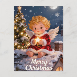 Cartão Postal Vintage A Merry Christmas Cute Baby Angel
