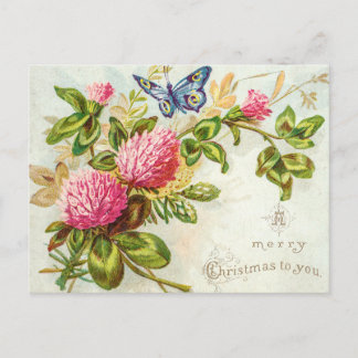 Cartão Postal Vintage A Merry Christmas To You Blue Butterfly