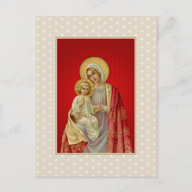 Cartão Postal Vintage abençoada Virgem Maria com Jesus (Frente)
