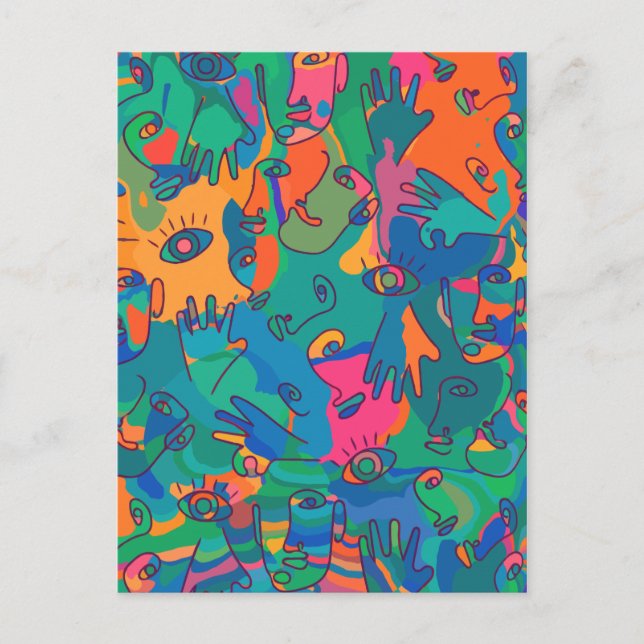 Cartão Postal Vintage Abstrato Face Finger Doodle Line (Frente)