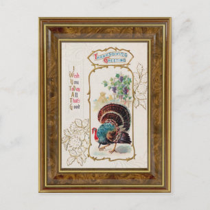 Cartão Postal Vintage Ação de Graças Saudação e Turquia
