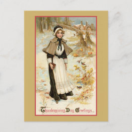 Cartão Postal Vintage Ação de Graças Saudações Peregrina Mulher