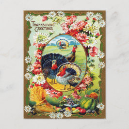 Cartão Postal Vintage Ação de Graças Turquia Colhe Floral