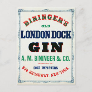 Cartão Postal Vintage Ad for Bininger's Old London Dock Gin