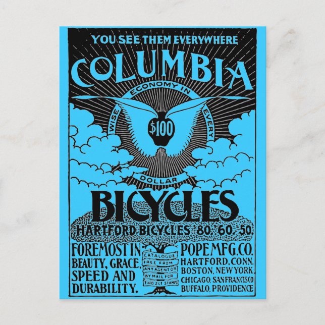 Cartão Postal Vintage Advertisement - Columbia Bicicletas (Frente)