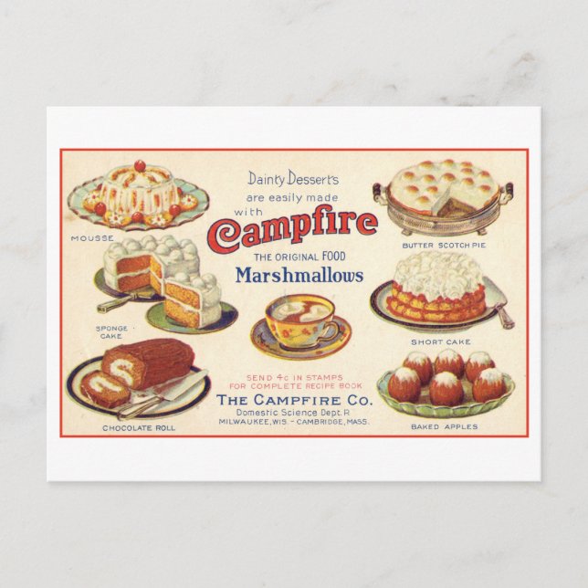 Cartão Postal Vintage Advertisement para Campfire Marshmallows (Frente)