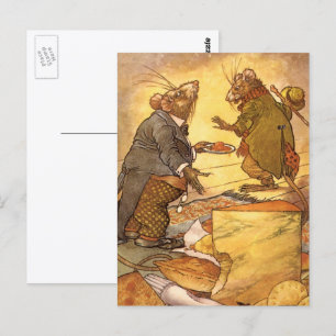 Cartão Postal Vintage Aesop's Fable, Country Mouse, City Mouse