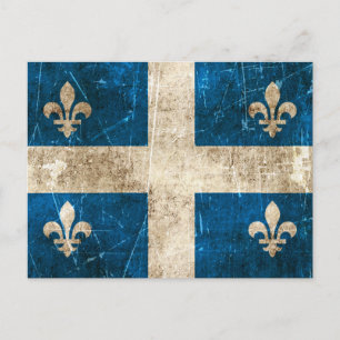 Cartão Postal Vintage Aged e Scratch Flag do Quebec