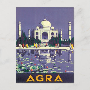 Cartão Postal Vintage Agra Taj Mahal Índia