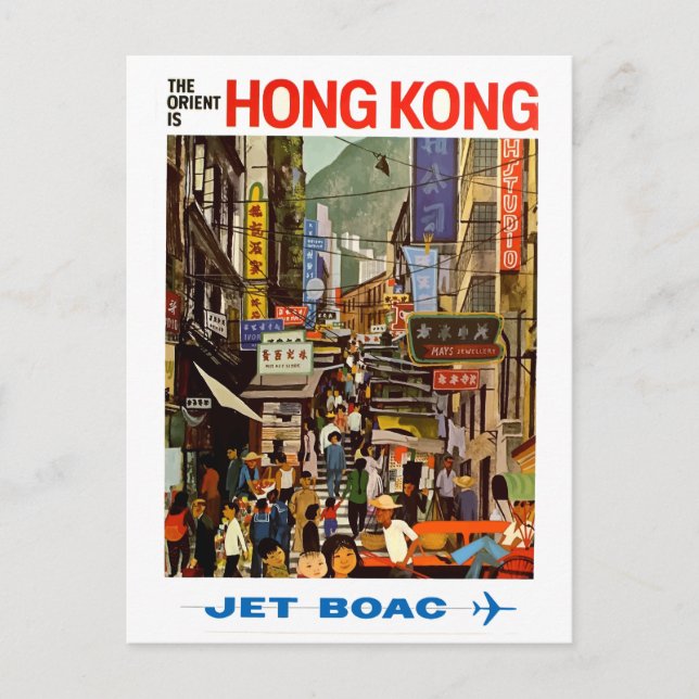 Cartão Postal Vintage Airline Hong Kong China Viagem (Frente)