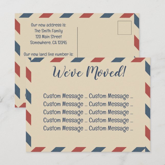 Cartão Postal Vintage Airmail Stripes, Indústria de Viagem (Frente/Verso)