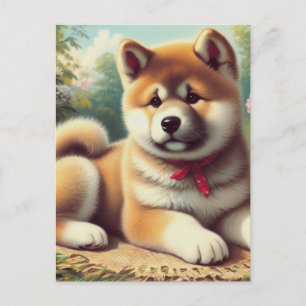 Cartão Postal Vintage Akita Oil Painting