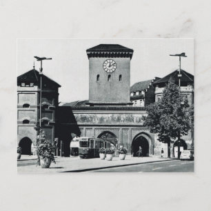 Cartão Postal Vintage Alemanha, Estação e elétrico, anos 50