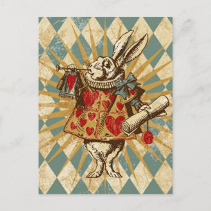 Cartão Postal Vintage Alice White Rabbit
